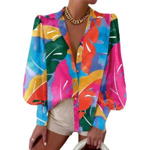 imageEVALESS Womens Tops Button Down Shirts Print Long Sleeve Blouses for Women Fashion 2025A B1 Multicolor