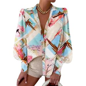 imageEVALESS Womens Tops Button Down Shirts Print Long Sleeve Blouses for Women Fashion 2025A B2 Multicolor