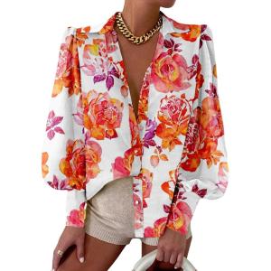 imageEVALESS Womens Tops Button Down Shirts Print Long Sleeve Blouses for Women Fashion 2025B Red
