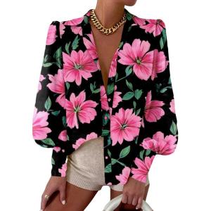 imageEVALESS Womens Tops Button Down Shirts Print Long Sleeve Blouses for Women Fashion 2025C Black