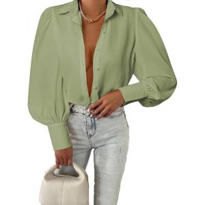 imageEVALESS Womens Tops Button Down Shirts Print Long Sleeve Blouses for Women Fashion 2025C Green