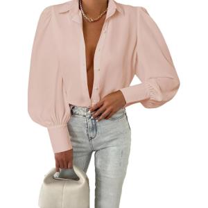 imageEVALESS Womens Tops Button Down Shirts Print Long Sleeve Blouses for Women Fashion 2025C Pink