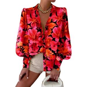 imageEVALESS Womens Tops Button Down Shirts Print Long Sleeve Blouses for Women Fashion 2025C Red