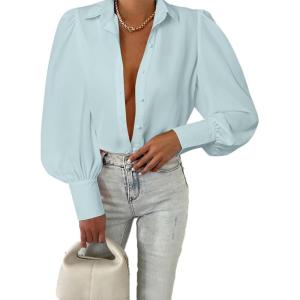 imageEVALESS Womens Tops Button Down Shirts Print Long Sleeve Blouses for Women Fashion 2025C Sky Blue