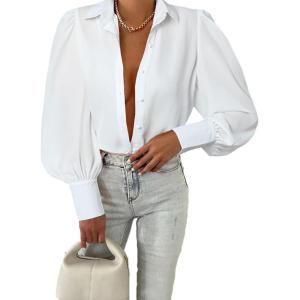 imageEVALESS Womens Tops Button Down Shirts Print Long Sleeve Blouses for Women Fashion 2025C White