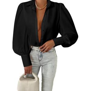 imageEVALESS Womens Tops Button Down Shirts Print Long Sleeve Blouses for Women Fashion 2025D Black