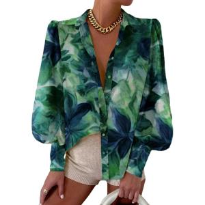 imageEVALESS Womens Tops Button Down Shirts Print Long Sleeve Blouses for Women Fashion 2025Floral Green