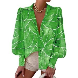 imageEVALESS Womens Tops Button Down Shirts Print Long Sleeve Blouses for Women Fashion 2025Green