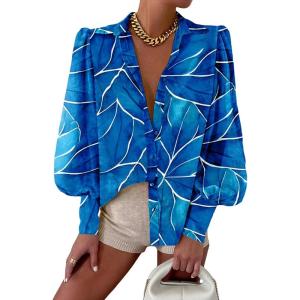 imageEVALESS Womens Tops Button Down Shirts Print Long Sleeve Blouses for Women Fashion 2025Sky Blue