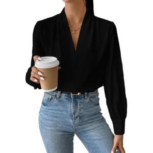 imageEVALESS Womens Tops Trendy 2025 Long Sleeve Shirts Blouses Dressy Casual Spring Summer Business OutfitsB Black