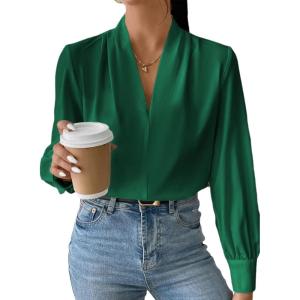 imageEVALESS Womens Tops Trendy 2025 Long Sleeve Shirts Blouses Dressy Casual Spring Summer Business OutfitsB Green