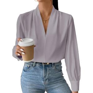 imageEVALESS Womens Tops Trendy 2025 Long Sleeve Shirts Blouses Dressy Casual Spring Summer Business OutfitsB Grey