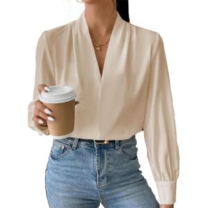 imageEVALESS Womens Tops Trendy 2025 Long Sleeve Shirts Blouses Dressy Casual Spring Summer Business OutfitsB Khaki