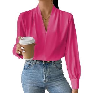 imageEVALESS Womens Tops Trendy 2025 Long Sleeve Shirts Blouses Dressy Casual Spring Summer Business OutfitsB Rose