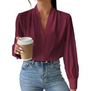 imageEVALESS Womens Tops Trendy 2025 Long Sleeve Shirts Blouses Dressy Casual Spring Summer Business OutfitsD Red