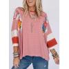 imageEVALESS 34 Length Sleeve Womens Tops Trendy 2025 Spring Summer Crew Neck Oversized Striped Patchwork Shirts BlouseFiery Red
