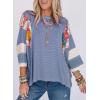 imageEVALESS 34 Length Sleeve Womens Tops Trendy 2025 Spring Summer Crew Neck Oversized Striped Patchwork Shirts BlouseSky Blue