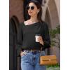 imageEVALESS Blouses for Women Dressy Casual Pleated Long Sleeve Tops Asymmetrical V Neck Business Work ShirtsBlack