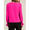 imageEVALESS Blouses for Women Dressy Casual Pleated Long Sleeve Tops Asymmetrical V Neck Business Work ShirtsBright Pink