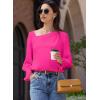 imageEVALESS Blouses for Women Dressy Casual Pleated Long Sleeve Tops Asymmetrical V Neck Business Work ShirtsBright Pink