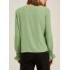 imageEVALESS Blouses for Women Dressy Casual Pleated Long Sleeve Tops Asymmetrical V Neck Business Work ShirtsGrass Green