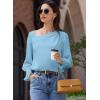 imageEVALESS Blouses for Women Dressy Casual Pleated Long Sleeve Tops Asymmetrical V Neck Business Work ShirtsMyosotis