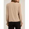 imageEVALESS Blouses for Women Dressy Casual Pleated Long Sleeve Tops Asymmetrical V Neck Business Work ShirtsParchment