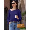 imageEVALESS Blouses for Women Dressy Casual Pleated Long Sleeve Tops Asymmetrical V Neck Business Work ShirtsSail Blue