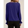 imageEVALESS Blouses for Women Dressy Casual Pleated Long Sleeve Tops Asymmetrical V Neck Business Work ShirtsSail Blue