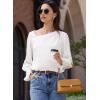 imageEVALESS Blouses for Women Dressy Casual Pleated Long Sleeve Tops Asymmetrical V Neck Business Work ShirtsWhite