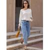 imageEVALESS Blouses for Women Dressy Casual Pleated Long Sleeve Tops Asymmetrical V Neck Business Work ShirtsWhite