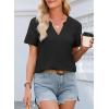 imageEVALESS Summer Tops for Women 2025 Short Sleeve V Neck Dressy Boho Lace Blouses ShirtsBlack