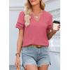 imageEVALESS Summer Tops for Women 2025 Short Sleeve V Neck Dressy Boho Lace Blouses ShirtsHot Pink