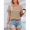 imageEVALESS Summer Tops for Women 2025 Short Sleeve V Neck Dressy Boho Lace Blouses ShirtsKhaki