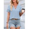 imageEVALESS Summer Tops for Women 2025 Short Sleeve V Neck Dressy Boho Lace Blouses ShirtsLight Blue