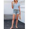 imageEVALESS Summer Tops for Women 2025 Short Sleeve V Neck Dressy Boho Lace Blouses ShirtsLight Blue