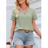 imageEVALESS Summer Tops for Women 2025 Short Sleeve V Neck Dressy Boho Lace Blouses ShirtsLight Green