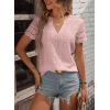 imageEVALESS Summer Tops for Women 2025 Short Sleeve V Neck Dressy Boho Lace Blouses ShirtsLight Pink
