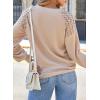 imageEVALESS Womens Long Sleeve Tops Dressy Casual Crewneck Waffle Lace Patchwork Knit T Shirts Trendy Loose BlousesB Khaki