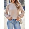 imageEVALESS Womens Long Sleeve Tops Dressy Casual Crewneck Waffle Lace Patchwork Knit T Shirts Trendy Loose BlousesB Khaki