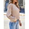 imageEVALESS Womens Long Sleeve Tops Dressy Casual Crewneck Waffle Lace Patchwork Knit T Shirts Trendy Loose BlousesB Khaki