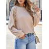 imageEVALESS Womens Long Sleeve Tops Dressy Casual Crewneck Waffle Lace Patchwork Knit T Shirts Trendy Loose BlousesB Khaki