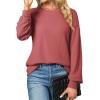 imageEVALESS Womens Long Sleeve Tops Dressy Casual Crewneck Waffle Lace Patchwork Knit T Shirts Trendy Loose BlousesB Rose Pink