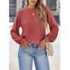 imageEVALESS Womens Long Sleeve Tops Dressy Casual Crewneck Waffle Lace Patchwork Knit T Shirts Trendy Loose BlousesB Rose Pink