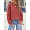 imageEVALESS Womens Long Sleeve Tops Dressy Casual Crewneck Waffle Lace Patchwork Knit T Shirts Trendy Loose BlousesB Rose Pink