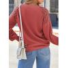 imageEVALESS Womens Long Sleeve Tops Dressy Casual Crewneck Waffle Lace Patchwork Knit T Shirts Trendy Loose BlousesB Rose Pink