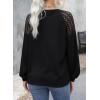 imageEVALESS Womens Long Sleeve Tops Dressy Casual Crewneck Waffle Lace Patchwork Knit T Shirts Trendy Loose BlousesBlack