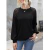 imageEVALESS Womens Long Sleeve Tops Dressy Casual Crewneck Waffle Lace Patchwork Knit T Shirts Trendy Loose BlousesBlack