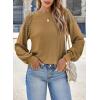 imageEVALESS Womens Long Sleeve Tops Dressy Casual Crewneck Waffle Lace Patchwork Knit T Shirts Trendy Loose BlousesD Chestnut