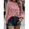 imageEVALESS Womens Long Sleeve Tops Dressy Casual Crewneck Waffle Lace Patchwork Knit T Shirts Trendy Loose BlousesD Fushia